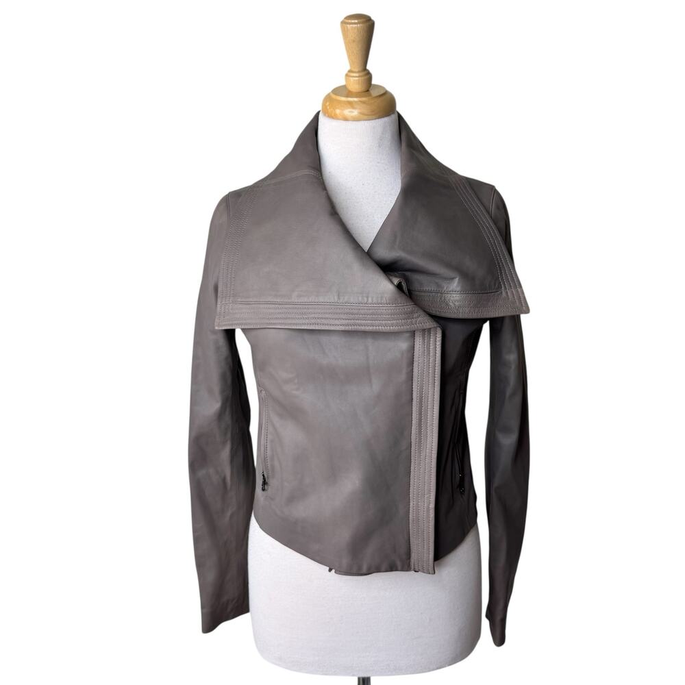 VINCE 100% Leather Jacket Oversized Collar Offset Zipper Gray Size Small